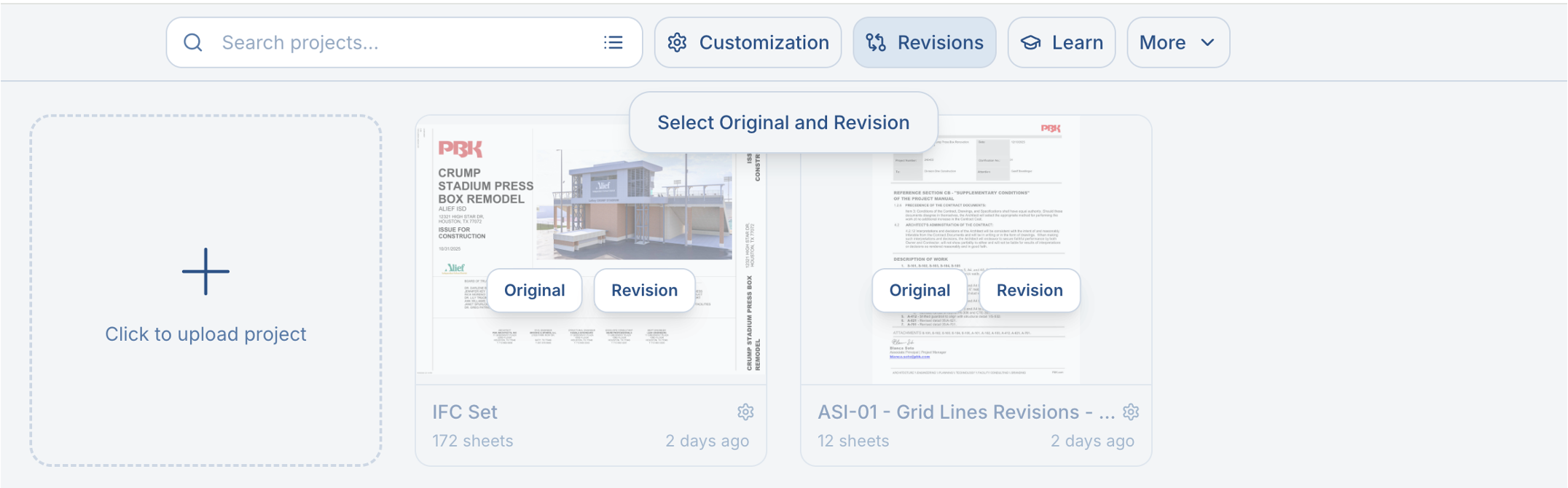 Select original and revision projects