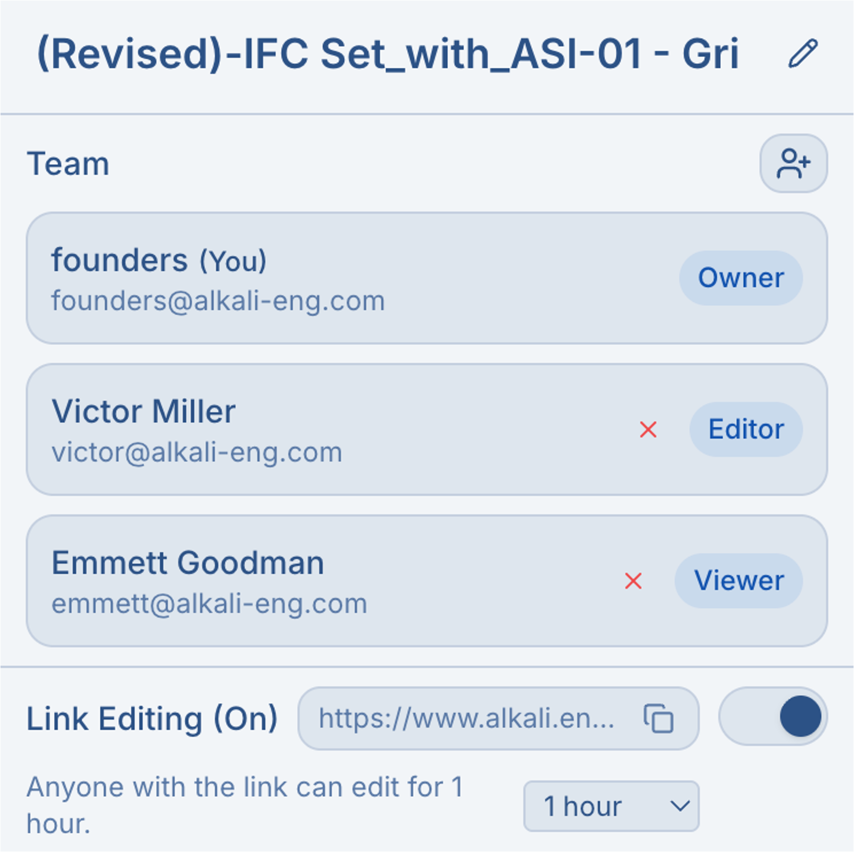 Share modal interface
